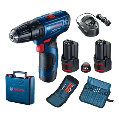 Bosch Náradie - 12V AKU vŕtací skrutkovač s príklepom, s príslušenstvom, 2x aku 2,0 Ah Li-Ion, n