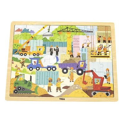 Puzzle na podstavci Viga 44585 48 dielikov - spoznávanie stavebných strojov