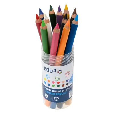 EDU3 Prime Jumbo trojhranné pastelky P12, tuha 6,25 mm, 12 farieb v guľatej plastovej dóze