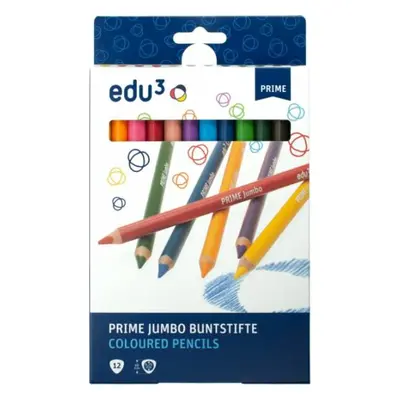 EDU3 Prime Jumbo trojhranné pastelky K12, tuha 6,25 mm, 12 farieb v papierovej krabičke