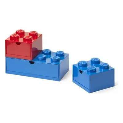 LEGO® stolné boxy so zásuvkou Multi-Pack 3 ks - červená, modrá