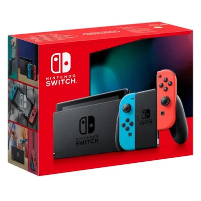 Nintendo Switch console with neon blue & red Joy-Con