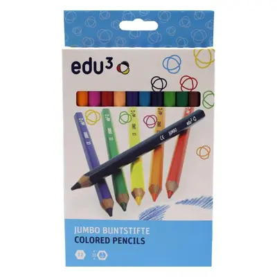 EDU3 Jumbo šesťhranné pastelky K12, tuha 5 mm, 12 farieb v papierovej krabičke