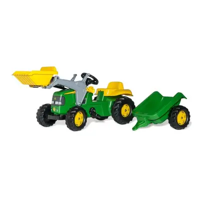 Rollytoys Šliapací traktor Rolly Kid John Deere s vlečkou a nakladačem - zelený