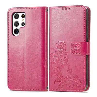 Peňaženkové puzdro Embossing Pattern Štvorlístok ružové – Samsung Galaxy S22 Ultra